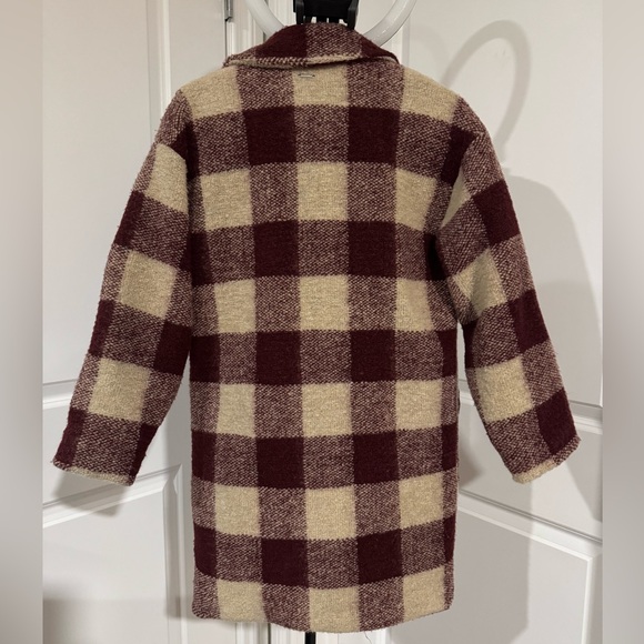 Ikks Kids Burgundy and Cream Checkered Pea Coat - Picture 2 of 6